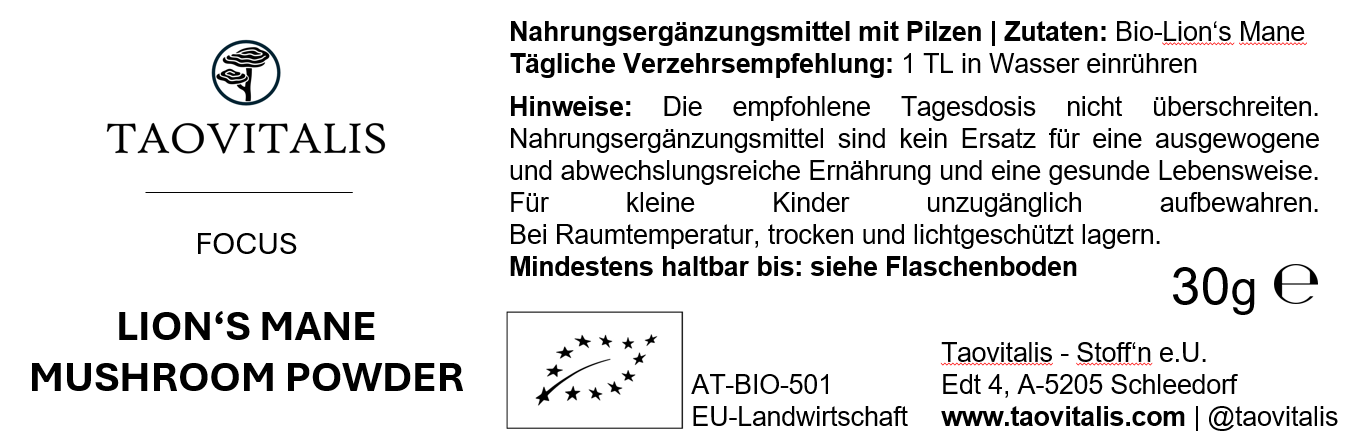 Focus Mushroom Shellbroken-Powder (Lion's Mane Bio-Vitalpilzpulver) – Bild 3